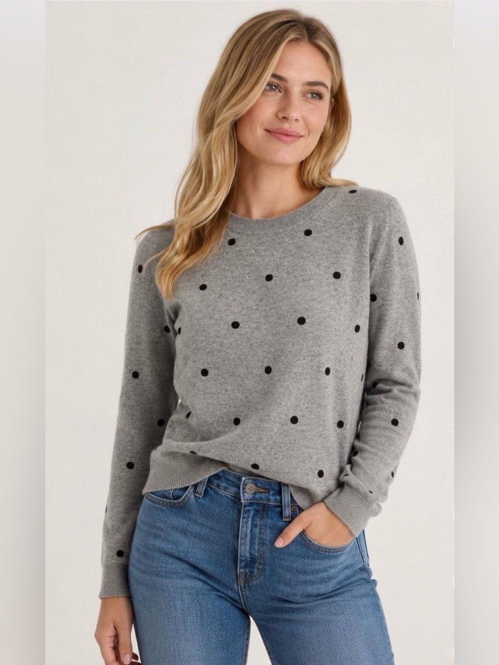 J.Crew Gray Polka Dot Crewneck Knit Pullover Sweater | Size XL